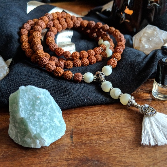 Mala Necklace: Rudraksha & Mother of Pearl! - Picture 2 of 5